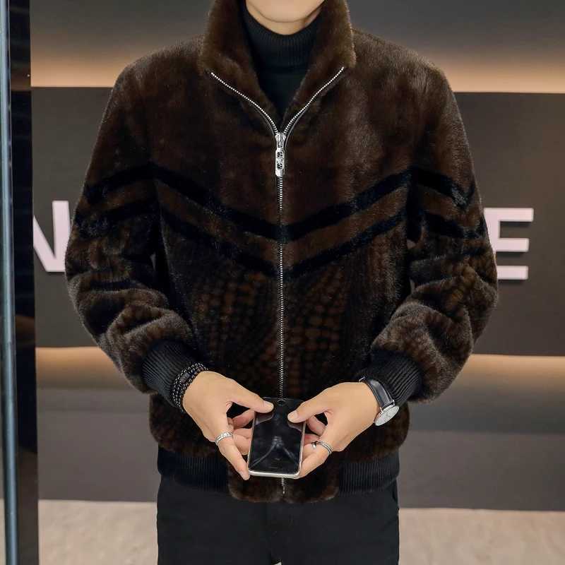 High Quality Gold Mink Fur Thick Woolen Fur Jacket Jaqueta De Couro Masculina Winter Clothing Mens Faux Leather Jacket MenXJ241102
