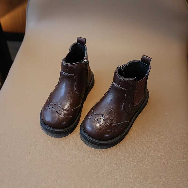 Winter Warm Fashion Show Childrens PU Round Toes Comfortable Solid Color Casual Boots Add Square Heels for Children M241102