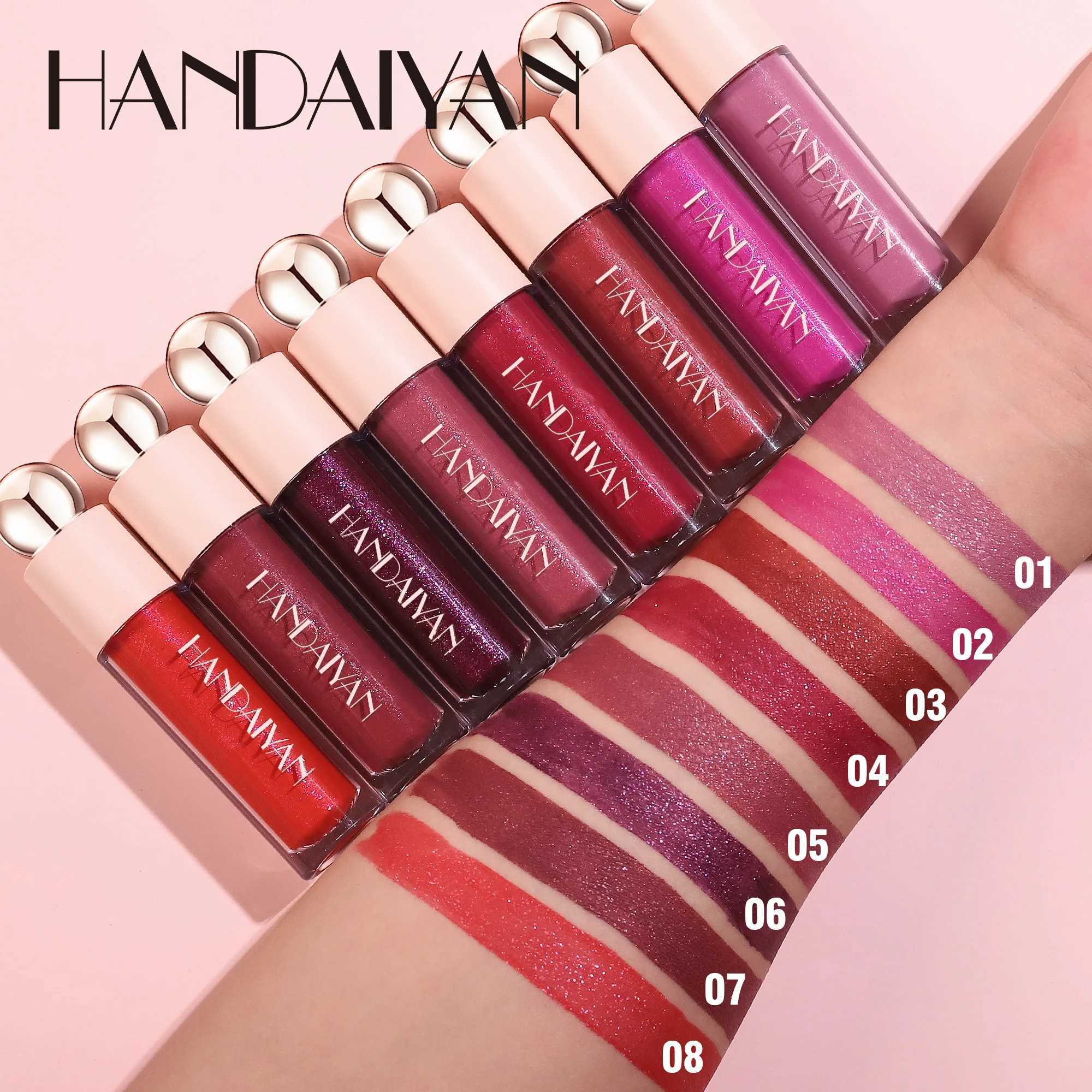 HANDAIYAN 8 Glossy shiny metal natural rodless cup durable waterproof liquid lipstick party cosmetics W241101