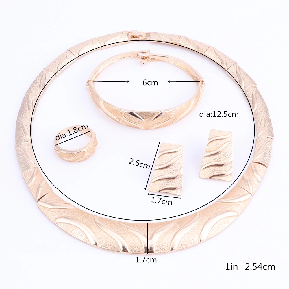 Gold Color Jewelry new Set Simple Elegant Bridal Wedding 2025 Earring Necklace Bracelet Ring For Women African Statement Anniversary Gift