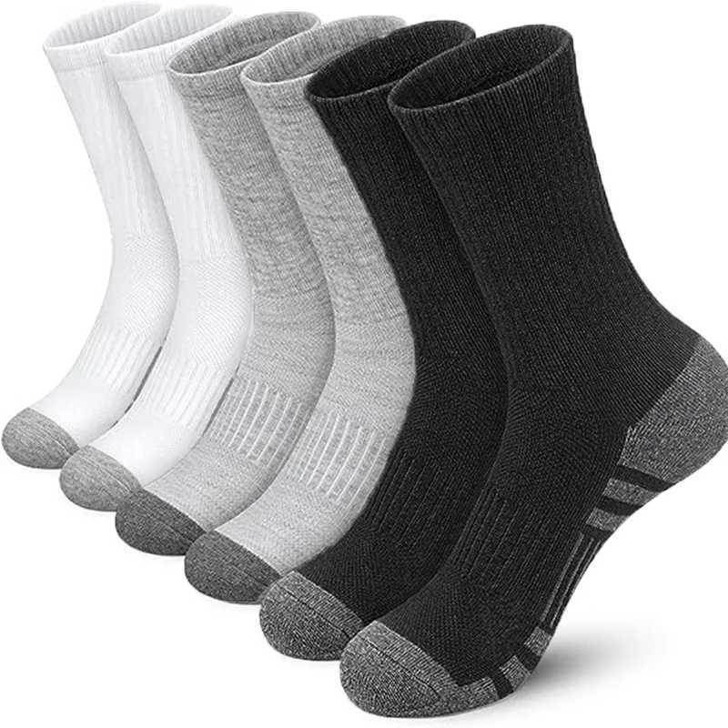6 Pairs New Men Long Sport Compression Breathable Basketball Cushion Running White/Black Plus Size 38-46 LX241102