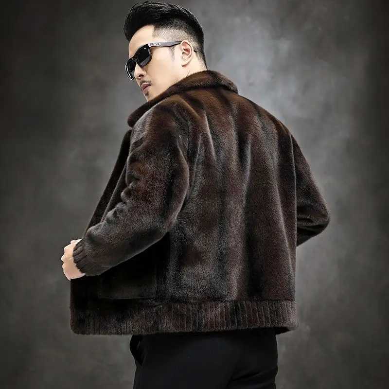 Winter New Men Mink Coat Male Double-Sided Wear Fashion Solid Color Short Fur Striped Outwear Thickened Warm Casual OutcoatXJ241102