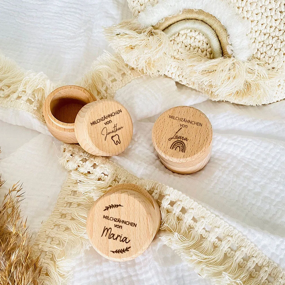 2025 Personalized Milk Tooth Fairy Box Round Wooden Tooth Fairy Holder Birthday Gift for new Girls & Boys Custom Name Tooth Box