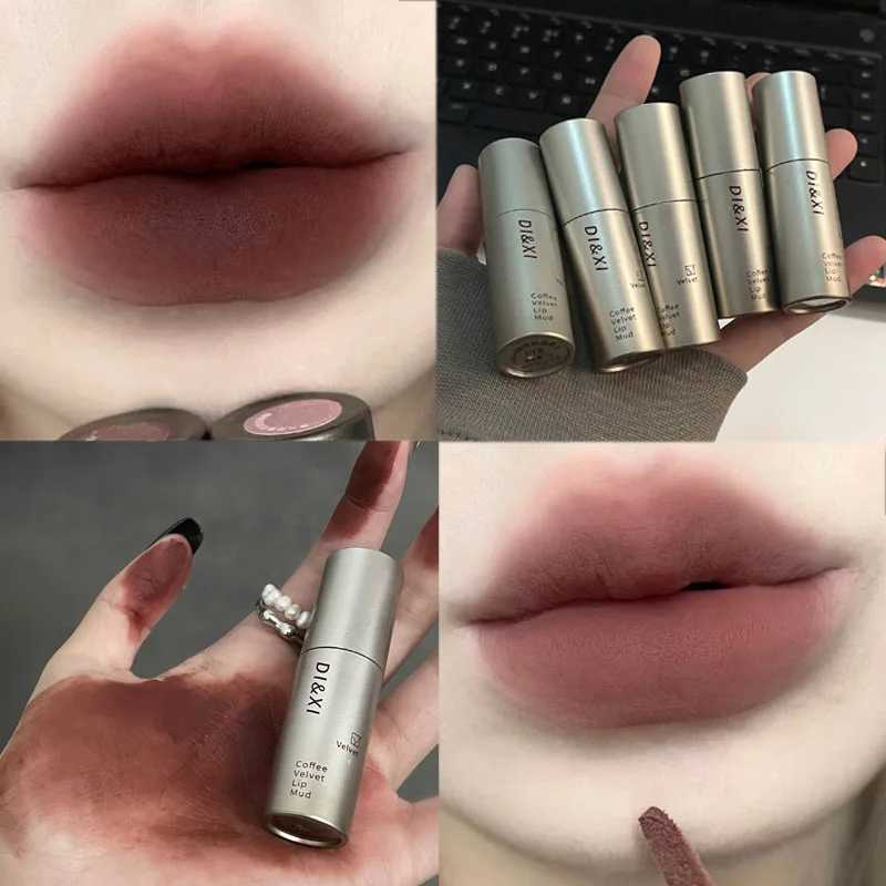 6-color matte velvet lip gloss makeup durable non stick cup liquid lipstick waterproof nude dark brown lipstick cosmetics W241101