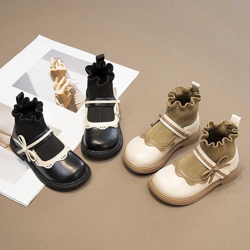 Autumn Childrens Shoes Sweet Chic Girls Leather Boots Side Bowknit Versatile Kids Fashion Princess Leather Boots Elegant M241102