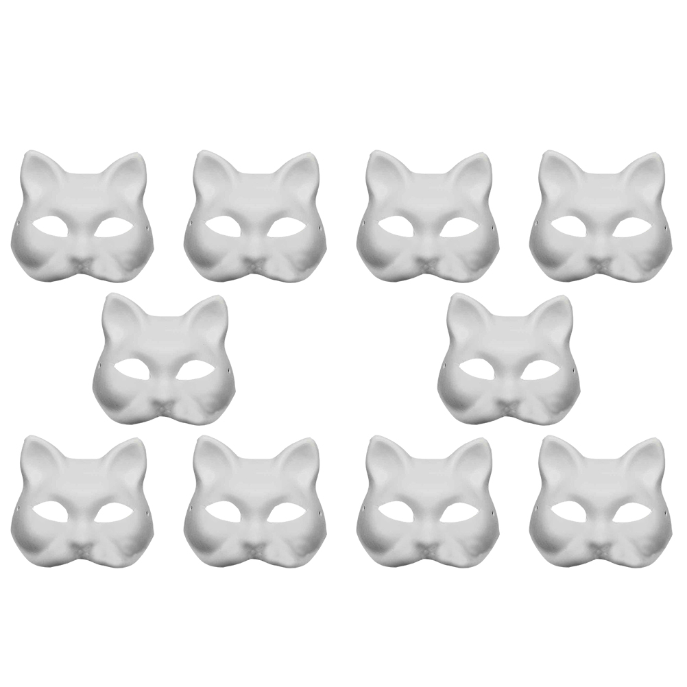 10Pcs DIY Painting Cosplay DIY Cat White Face Paper Masks to Blank Cosplay Blank Masquerade Masks