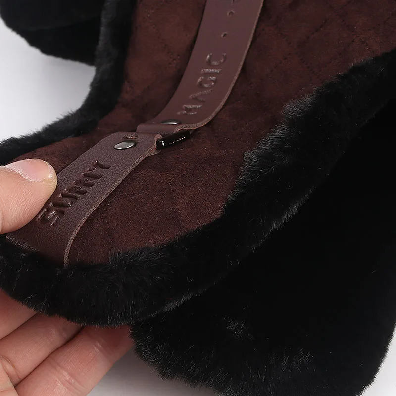 winter mens hat with earrings ious PU leather faux fur bomber hat Ushanka outdoor warm trap hat from Russia mens 241031