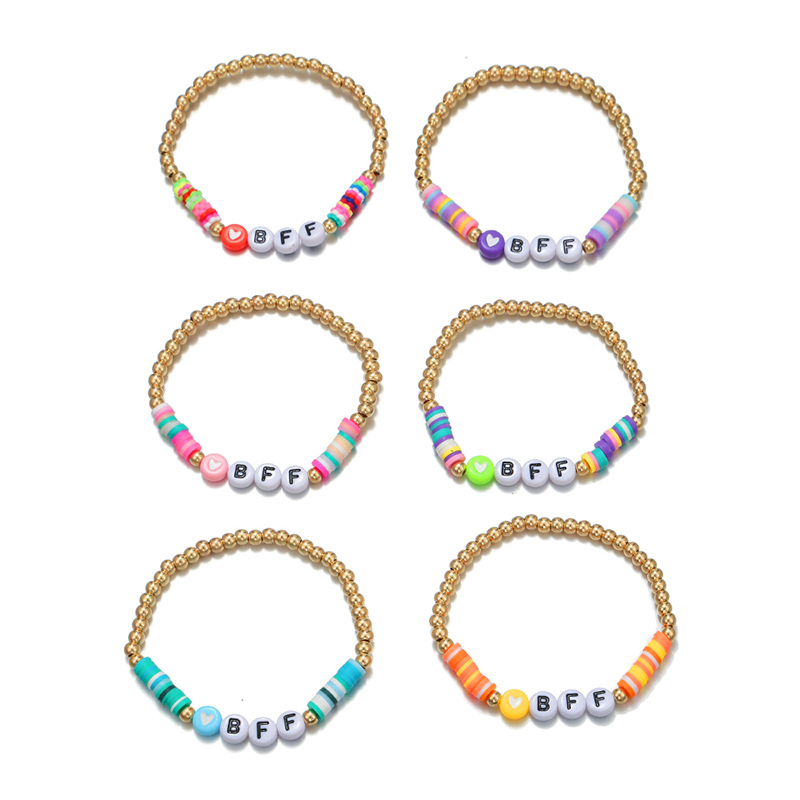 6Pcs/set Handmade BFF Letter Heart Beads Stretch Bracelet for Girls Kids Friendship Party Birthday Jewelry Gift