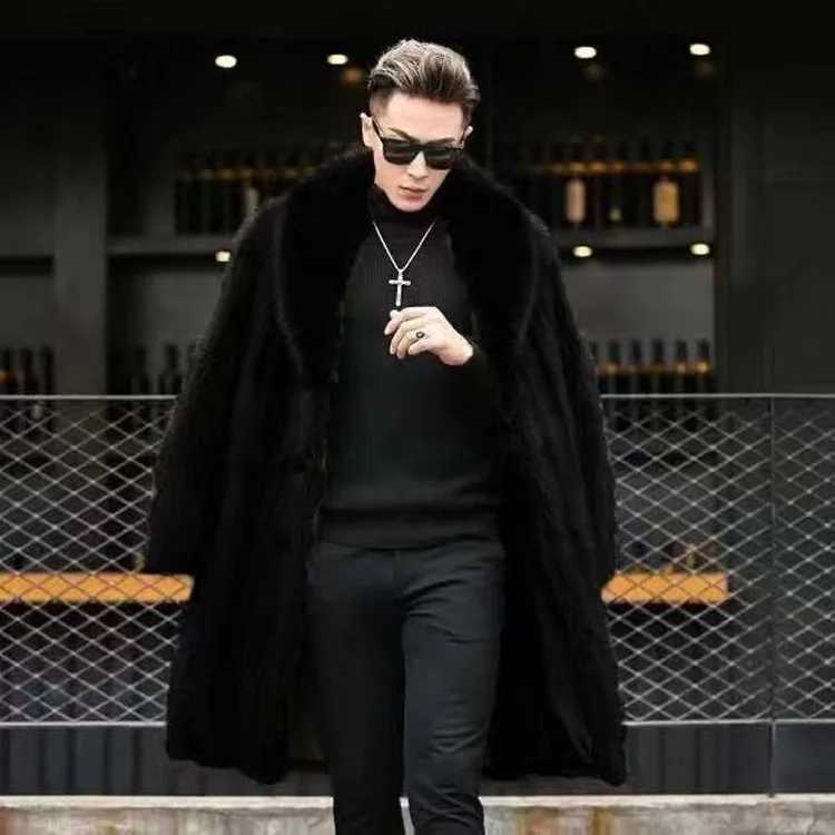 PFNW Mens Imitation Mink Mid Length Coat Whole Winter Fashion New Thickened Casual Loose Fit Black Lapel Faux Coat Male12C1156XJ241102