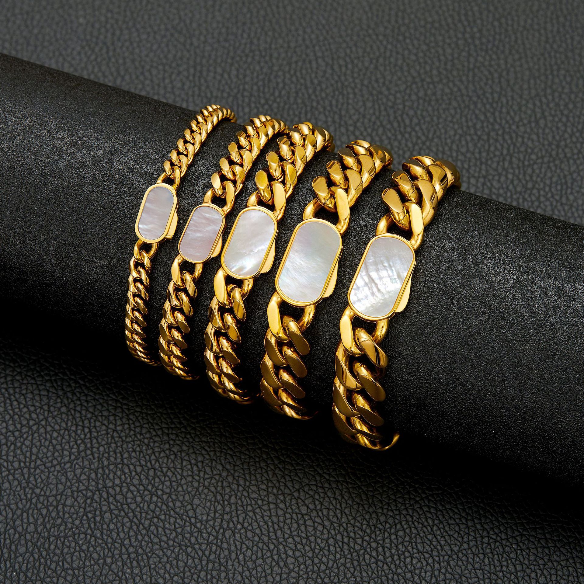 Stainless Steel Miami Cuban Chain Necklace Bracelet Shell Clasp 18K Gold Plated
