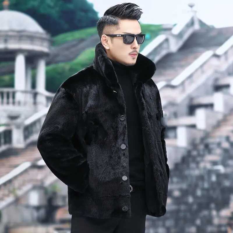 New Winter and Autumn Mens Square Collar Faux Fur Coat Long Sleeve Windbreaker Loose Casual Male Leather Jacket 2022 Z78XJ241102