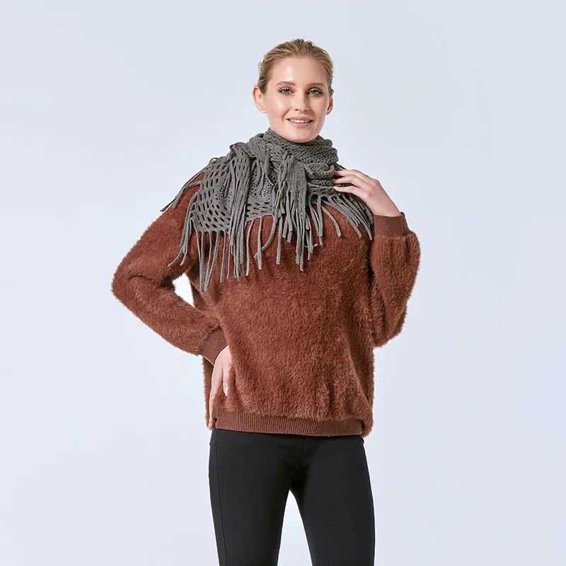 Women Cashmere Winter Scarf Knit Pashmina Bandana Plaid Female 2025 hollow out Triangle Scarves Blanket new Shawls And Wraps Bufanda