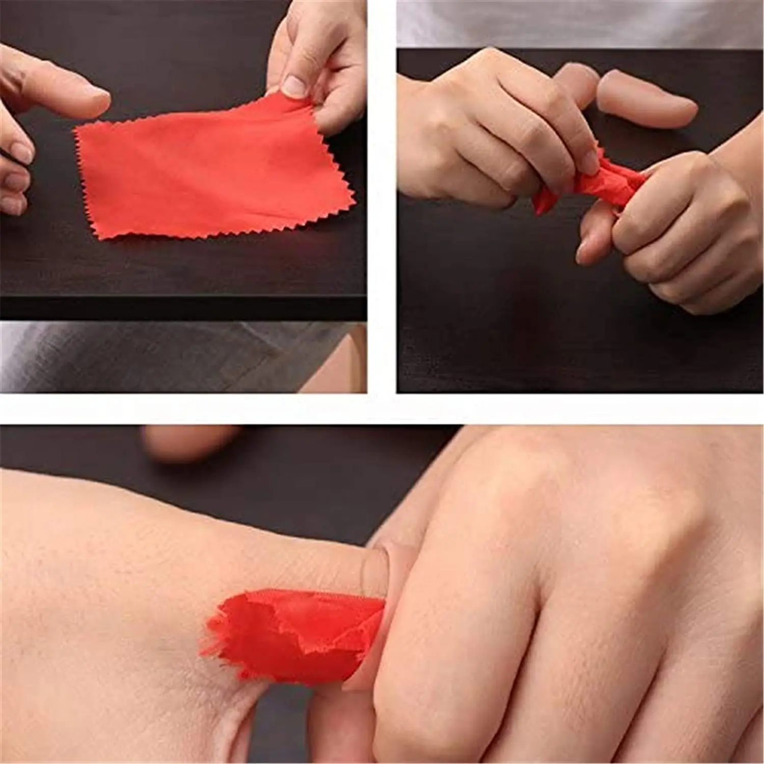 Red Silk ddmysmile Magic 2Pcs Prop Disappearing Silk Fake Thumb Tip Finger Magic Trick Reality Magician Close Up Stage Show Prop Prank Toy Smile