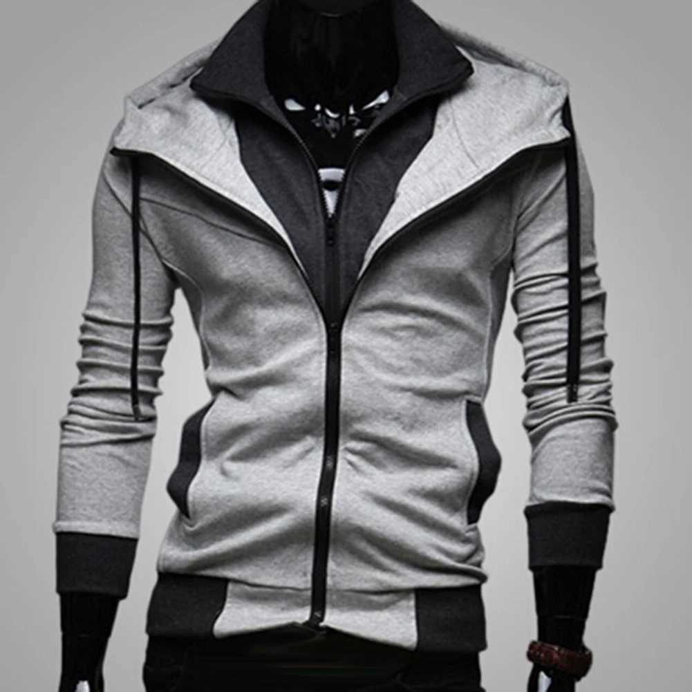 New winter warm mens clothing plus size mens clothing color block length Sleve ultra-thin hooded zipper jacket outerwear mens outerwear W241102