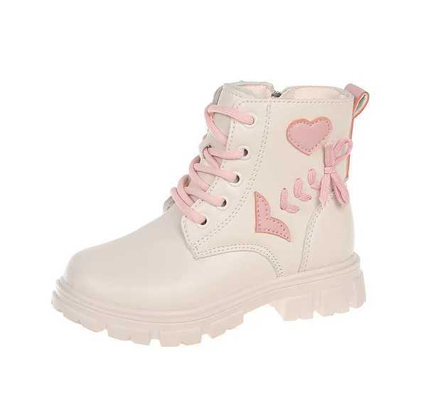 Girls ankle boots childrens fashion boots pink elegant zipper love pattern childrens princess leather boots anti slip size 26-37 M241102