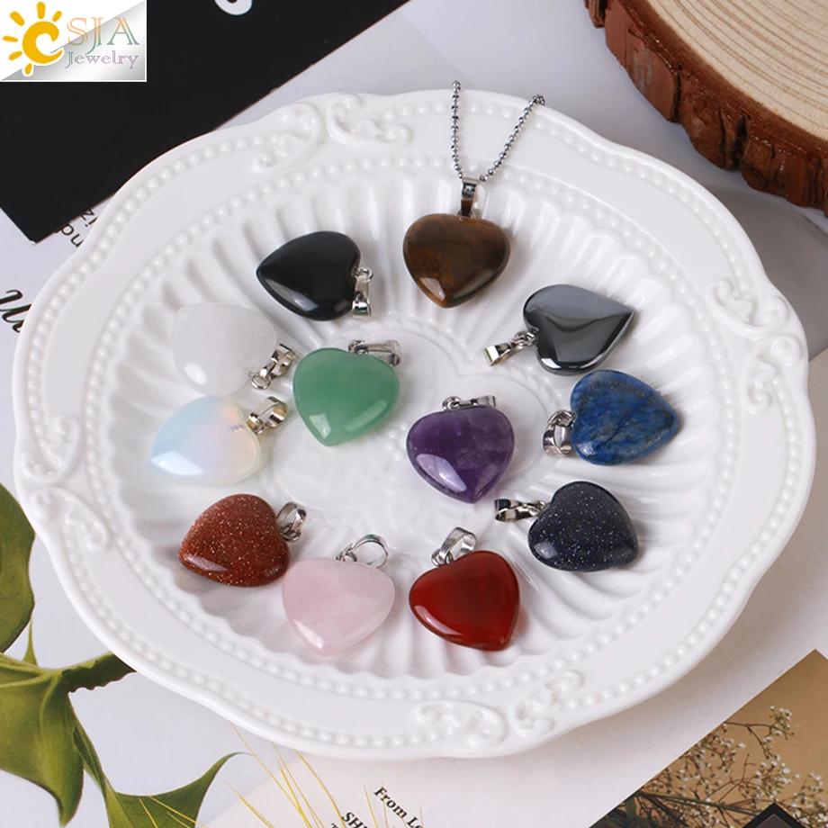 CSJA Heart Crystals Natural Stone Necklaces Pendants Women Carnelian Pink 2025 Quartz Clear Amethysts Crystal new Healing Necklace E594