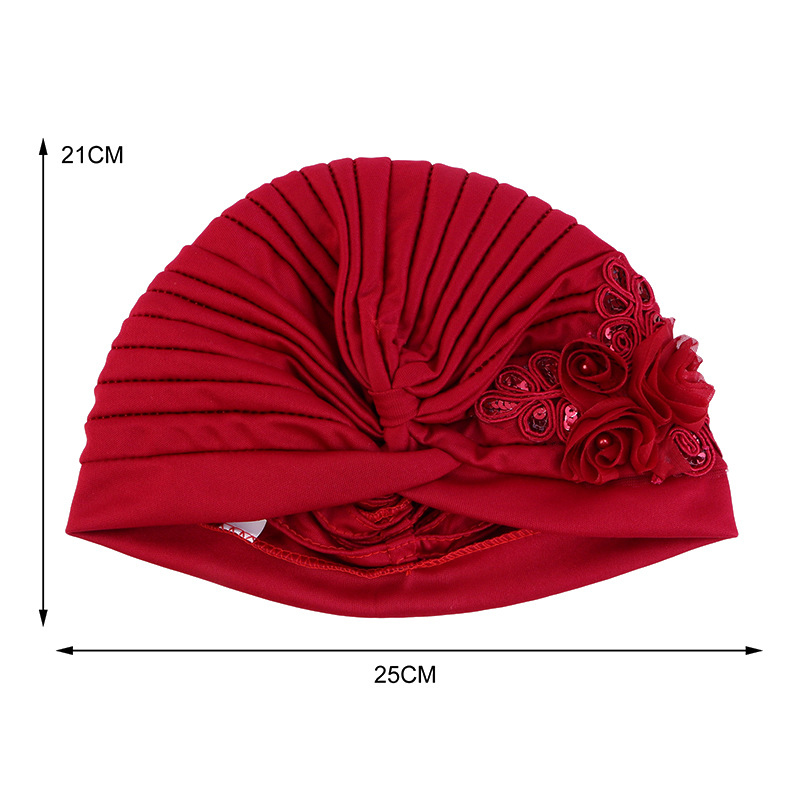2023 New Ladies Sequin Flower Turban Hat Muslim Pleated Indian Inner Hijabs Sleep Cap 2025 Head new Wrap Women Bandana Headwear Boonet