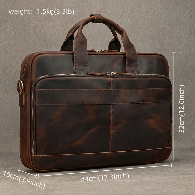 Crazy Horse Genuine Leather Men Briefcase Vintage 16 inch Big Business Laptop Handbag Large Cowhide Messenger Shoulder Bag Man 241029
