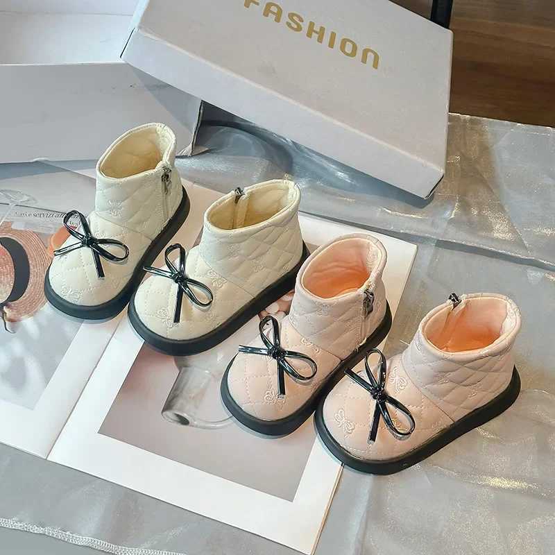 Elegant girl fashion princess boots fashion bow Versatile childrens short boots round non slip ankle boots side zipper M241102