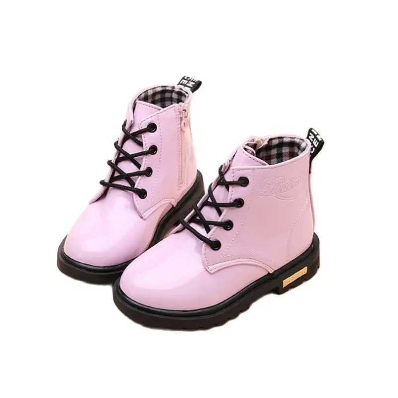 Fashion Preschool Girls Patent Leather Boots Childrens Girls High Top Soft Bottom Non slip Zipper Warm Shoes Autumn/Winter M241102