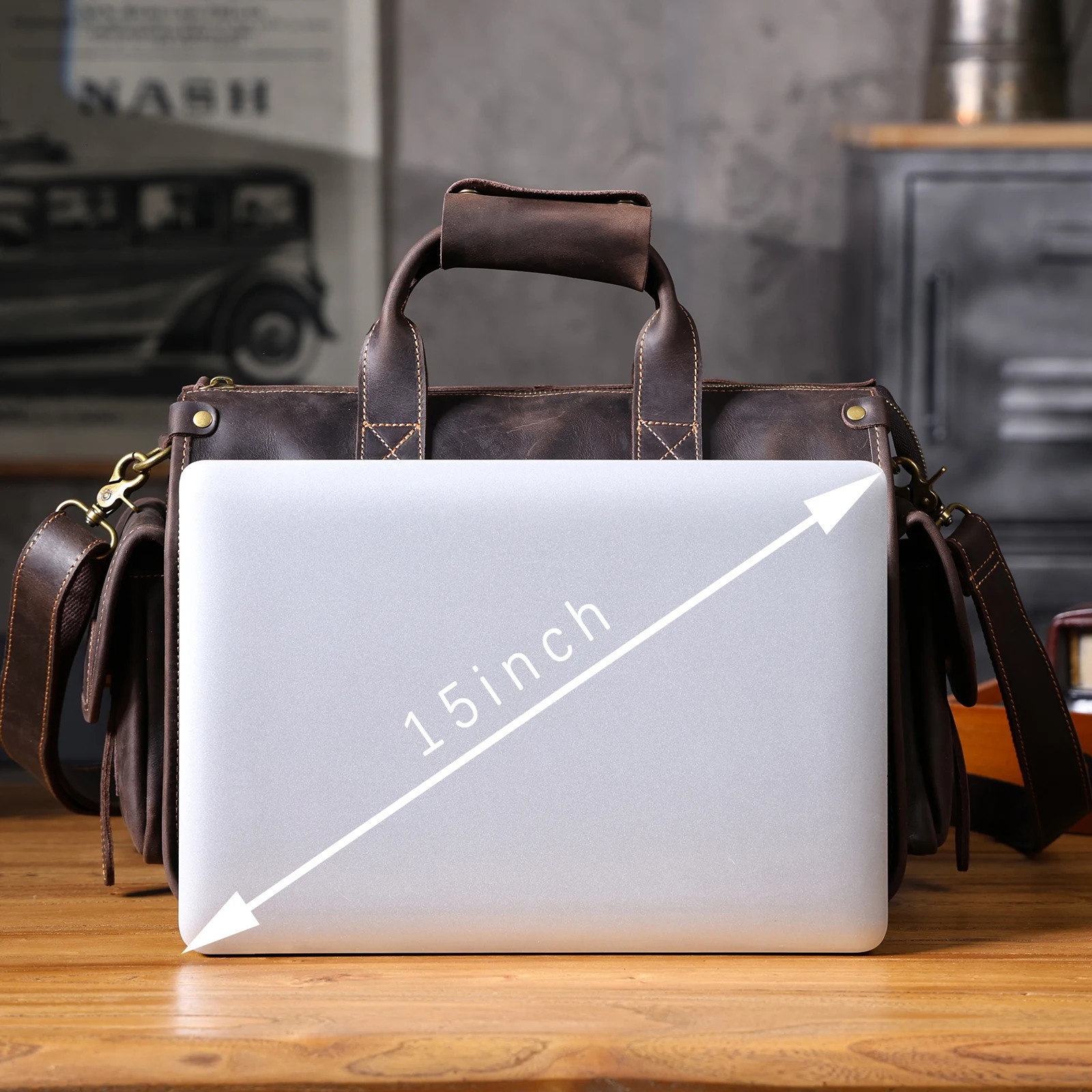 SWORKER Vintage Genuine Leather Mens Briefcase 14 Laptop Bags Crazy Horse Messenger Handbag Cowhide Idea Gift For Men 241029