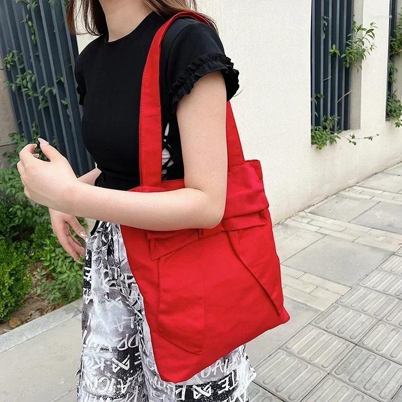 2025 NEW Drawstring Bow Design Canvas Shoulder Bag Fashionable Simple Slack Women's Underarm Maiden All-match Handbag Bolso De Hombro