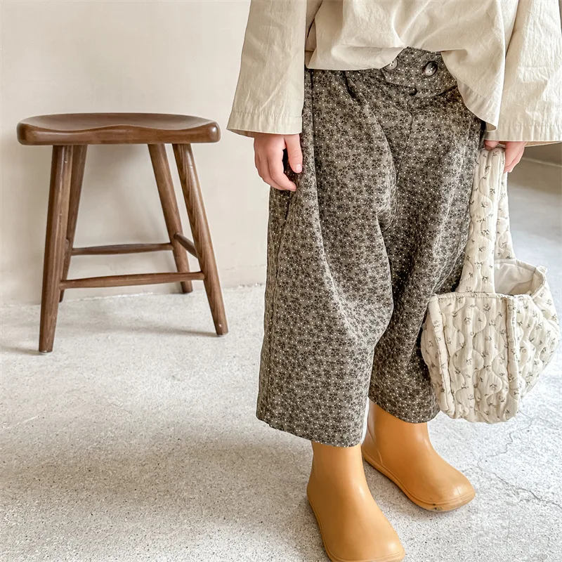 4845B Children's Pant new 2025 2023 Spring Summer New Korean Girl's 9-point Pants Floral Casual Pants Boy's Pant Trousers