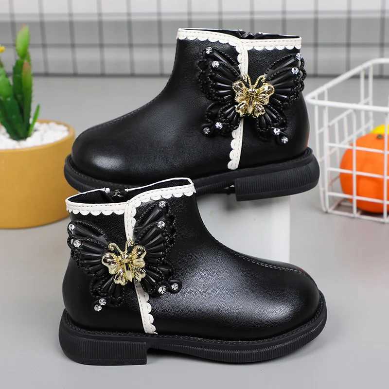 New Girl Classic Butterfly Sweet Princess Childrens Shoes Non slip Round Toe Versatile Soft Childrens Boots M241102