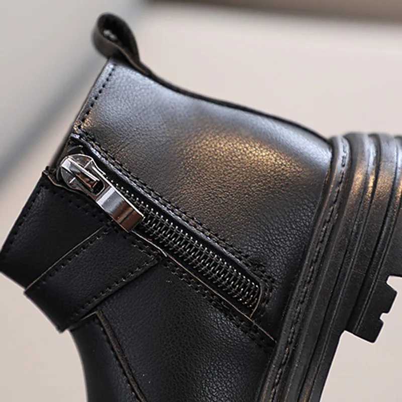 Autumn and winter childrens boots boys and girls solid leather shoes fashionable childrens ankle snow boots rubber sole warm zipper childrens shoes M2