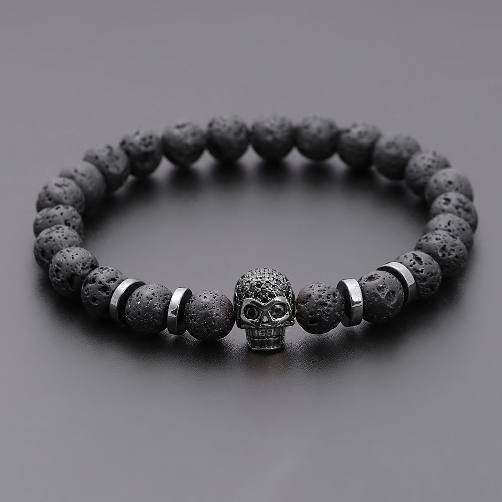 Black Eye Skull Hematite Bead Bracelet Men new Classic Handmade 8mm Lava Stone Charm Bracelet For 2025 Men Jewelry Gift