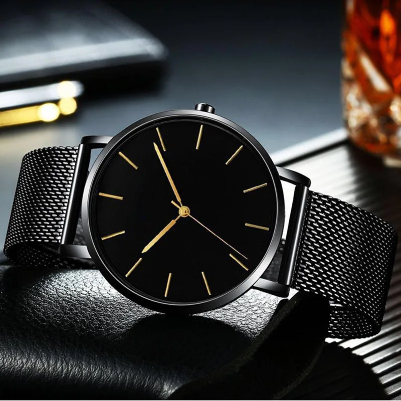 NEW Men Watch Magnetic Bracelet Ultra Thin 2025 Quartz Watch new Men Slim Mesh Steel Waterproof Sport Watch Black Relogio Masculino