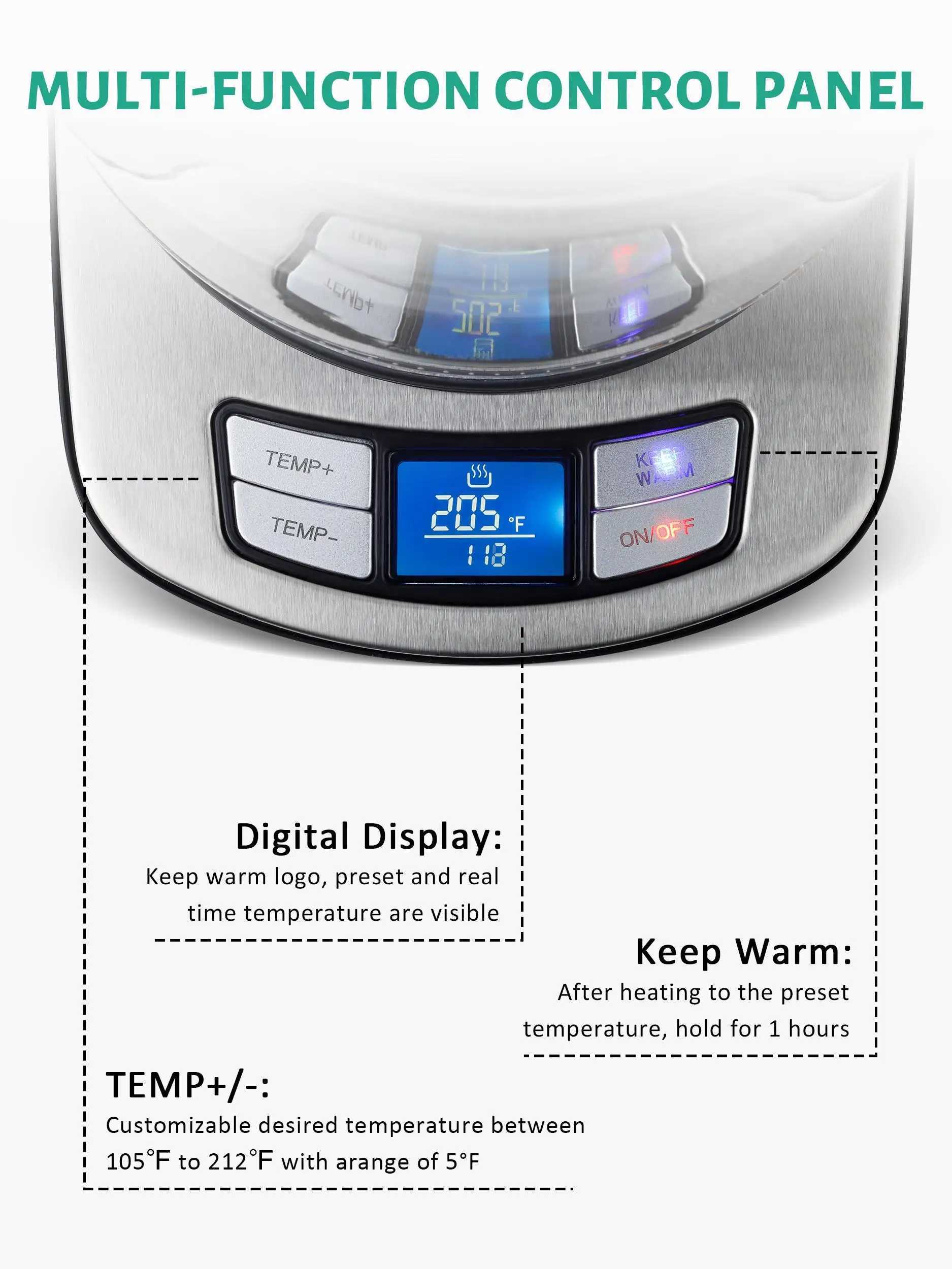 CACHOO electric kettle temperature control -1.7L electric kettle with heater keeping warm for 60 minutes and automatically closing Y241102