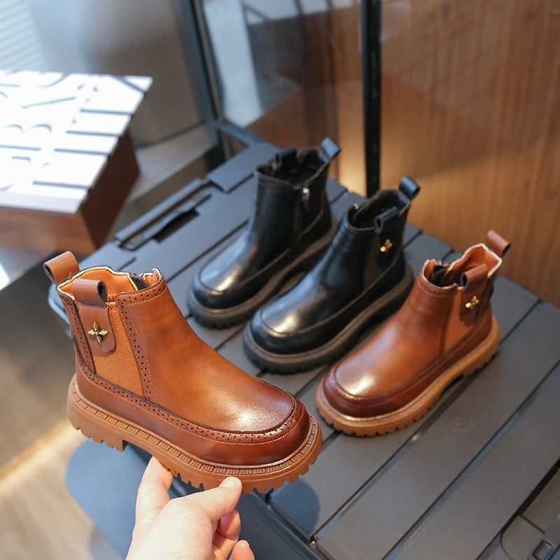 Fashion Kids Girls Short Boots Versatile Retro French Sle Solid Color Children Chelsea Boots Drop Shipping Classic Simple M241102