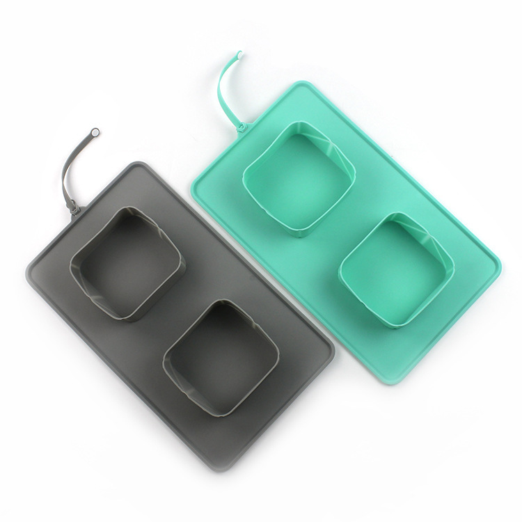 cross border Pet Silicone Folding Bowl Anti slip Dog Double Bowl Plush Bag Dog Bowl Outdoor Pet Portable Cat Bowl Food