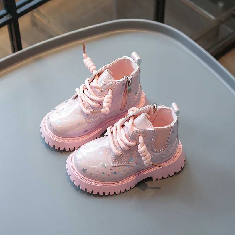 New Childrens Girls Leather Boots Spring Autumn Princess Short Boots Fashion Gloss PU Childrens Thick Bottom Leather Boots M241102