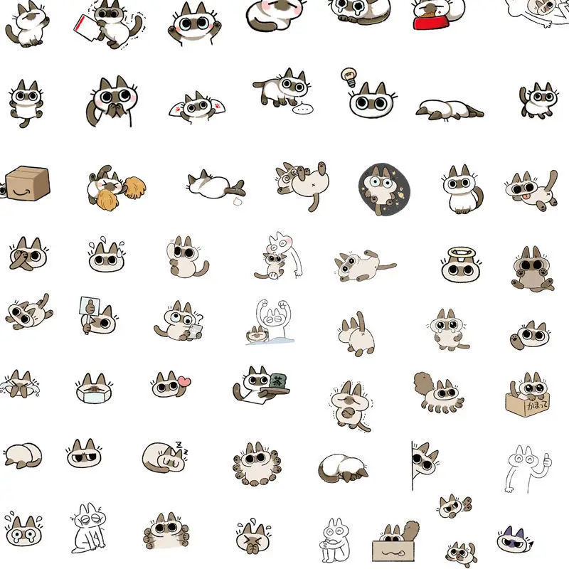 100Pcs/Set Siamese Cat new Bean Puree Graffiti DIY Lage 2025 Laptop Skateboard Phone Decal Sticker Toys
