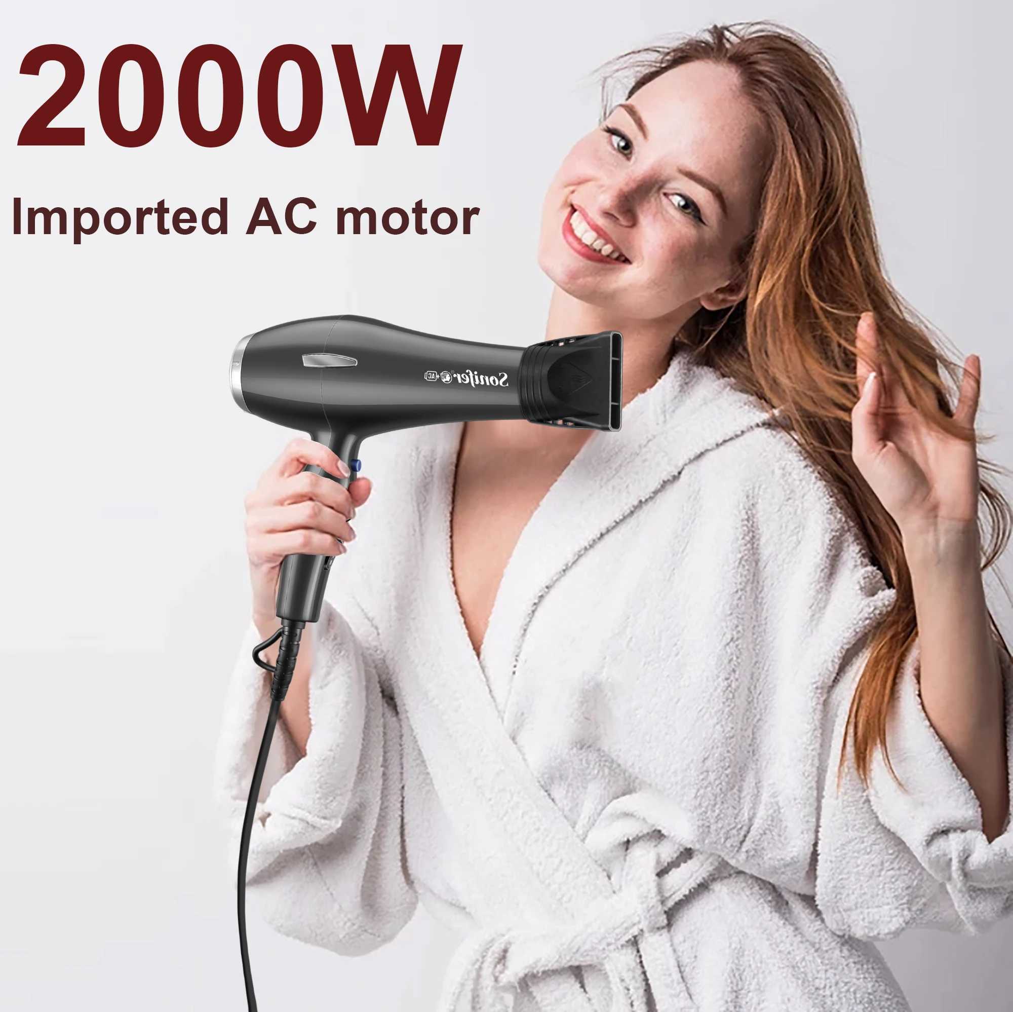 Hair Dryers Professional Hair Dryer For Household 2000W Electric Mute Hot/cold Strong Wind Fast Hair Dryer Portable Sonifer 240401