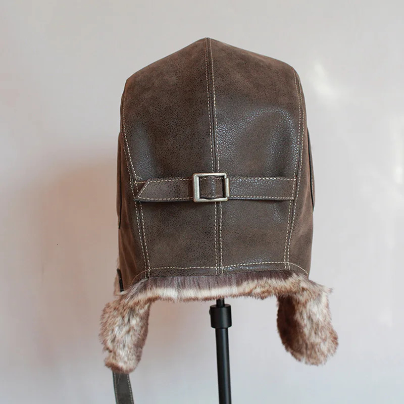 Winter Ushanka hat mens pilot bomber trap hat artificial fur leather snow hat with ear flaps 241031