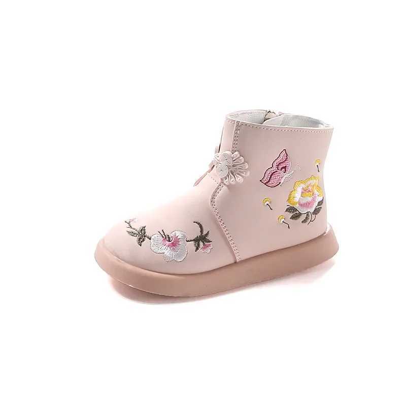 Childrens embroidered princess boots elegant girls short boots anti slip autumn new childrens ankle boots with side zipper M241102