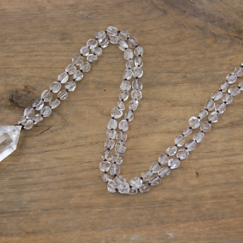 new Natural Quartzs Double Point 2025 Pendants Crystal Net Chip Beads Knotted Handmade Yoga Necklace Mala Jewelry Wholesales,QC0125