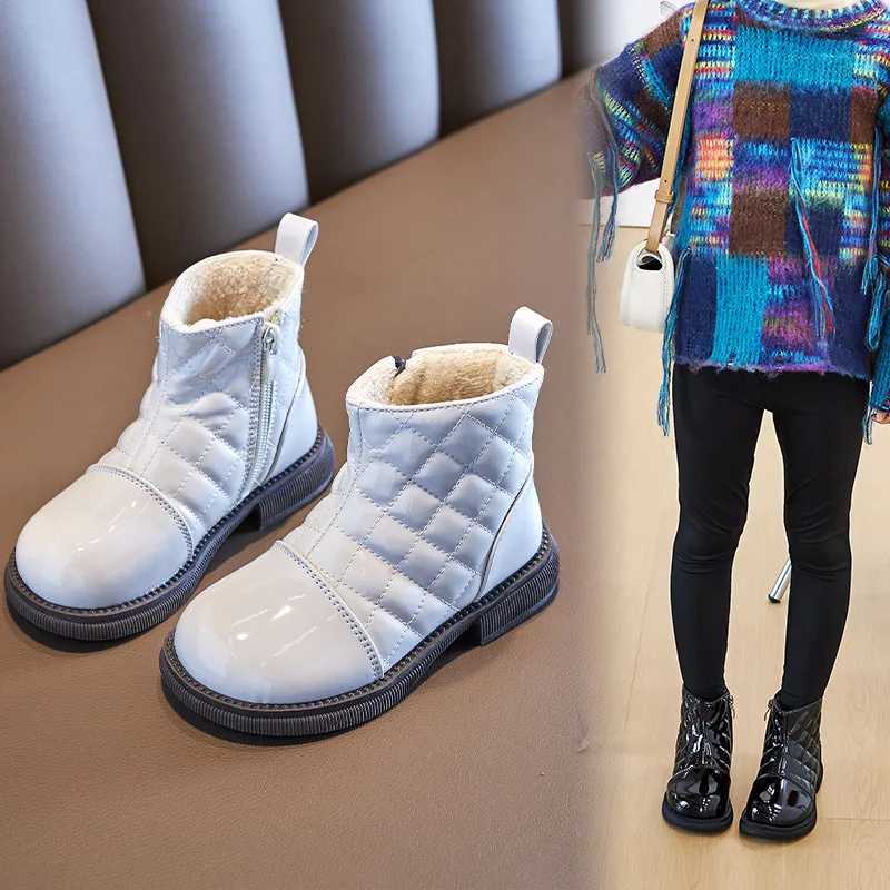 Childrens Fashion Girls Cotton Boots Childrens Chelsea Boots Smooth Side Zipper Fashion Casual Boots Simple Anti slip Black Beige Simple M241102