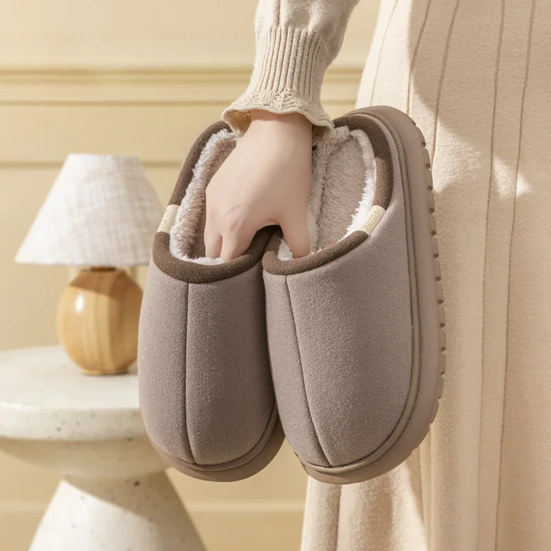 Woman Simple Cotton Thick Soles Anti Slip Plush Insulation Warm Soft Slippers Indoor Bedroom Use Non-Slip Shoe