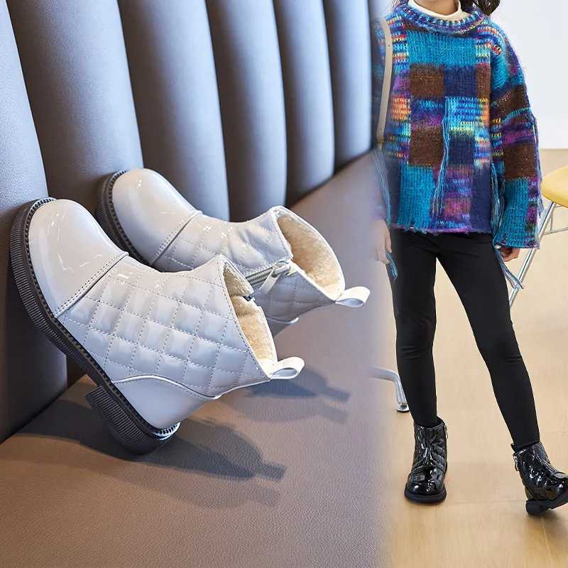 Childrens Fashion Girls Cotton Boots Childrens Chelsea Boots Smooth Side Zipper Fashion Casual Boots Simple Anti slip Black Beige Simple M241102