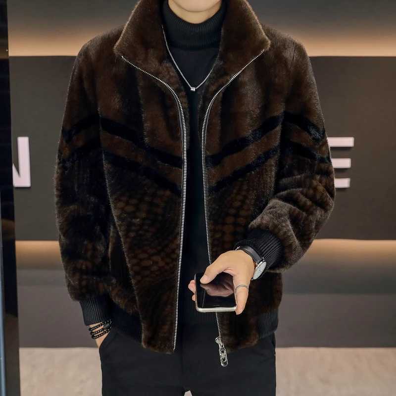 High Quality Gold Mink Fur Thick Woolen Fur Jacket Jaqueta De Couro Masculina Winter Clothing Mens Faux Leather Jacket MenXJ241102