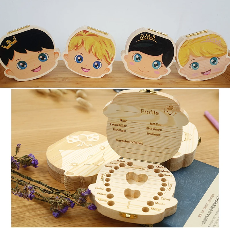English Baby Wood Tooth Box Organizer Milk Teeth Storage Collect Teeth Umbilica new Save 2025 Gifts Baby Tooth Box