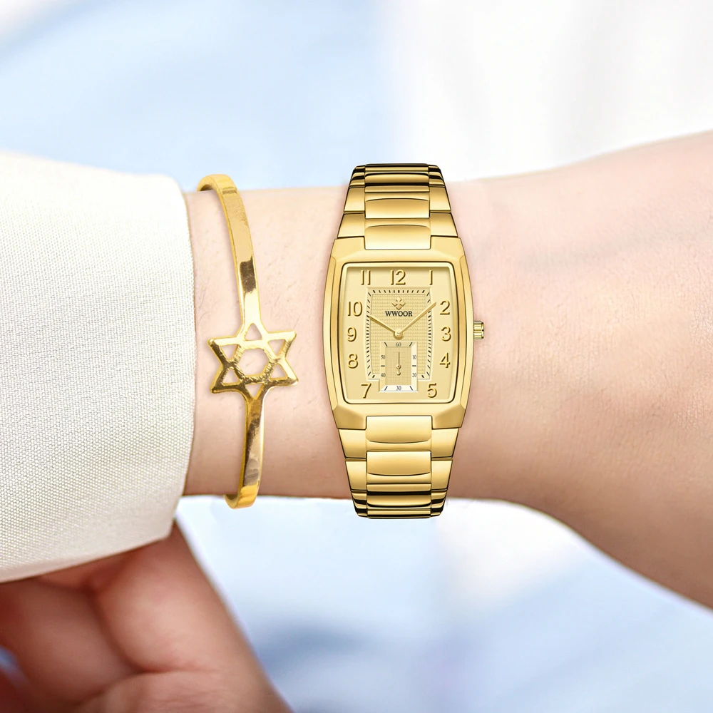 WWOOR 2022 New Gold Women new Watches Creative Steel Women's Bracelet Wrist Watches Ladies Square 2025 Waterproof Female Relogio Feminino