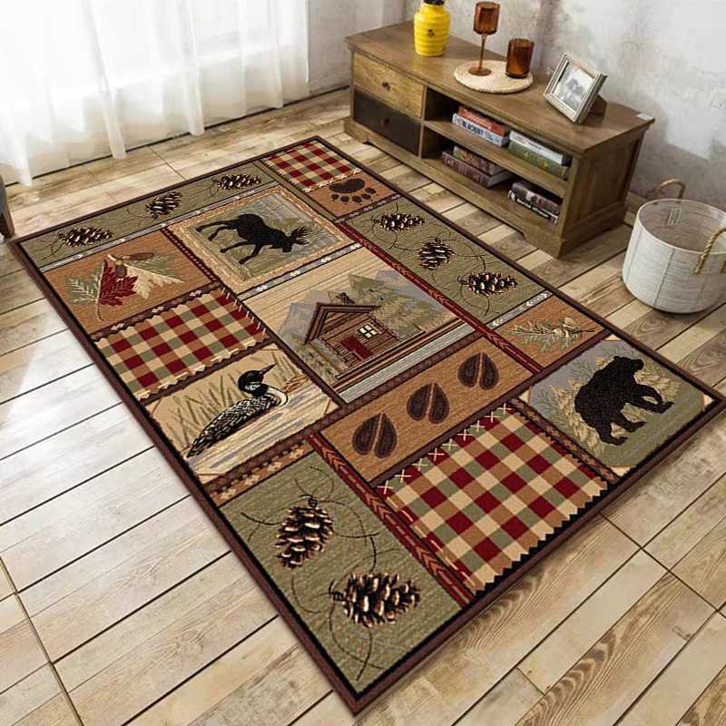Rustic Style Bear Moose Deer Carpet for Living Room Non-slip Dirt Resistant Sofa Table Large Area Rug Entrance Indoor Door MatsXJ241101