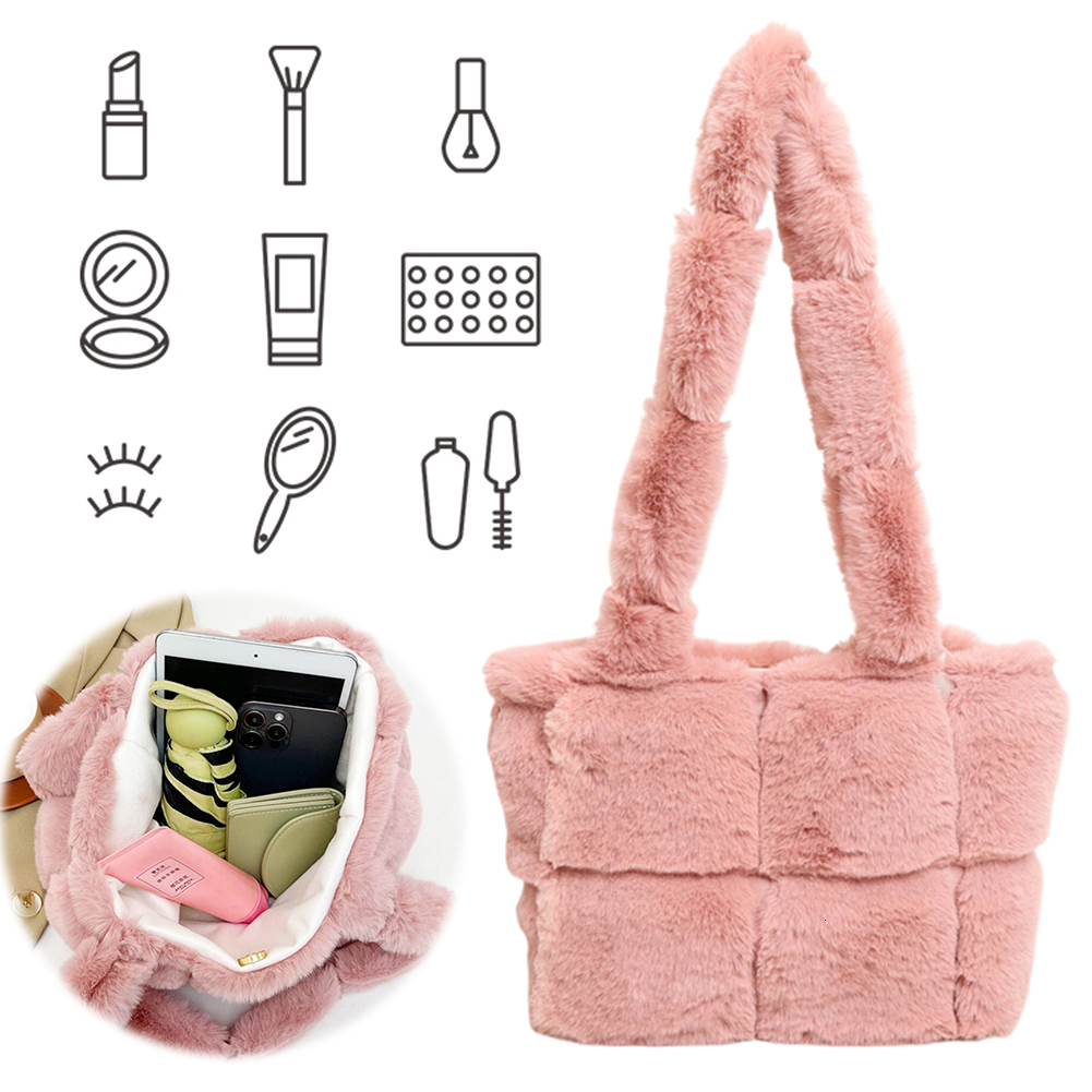 Women's Plush Designer Single Shoulder Fashionable Large Capacity Plush Top Handle Casual Plush Handbag Daily Commuting Bag