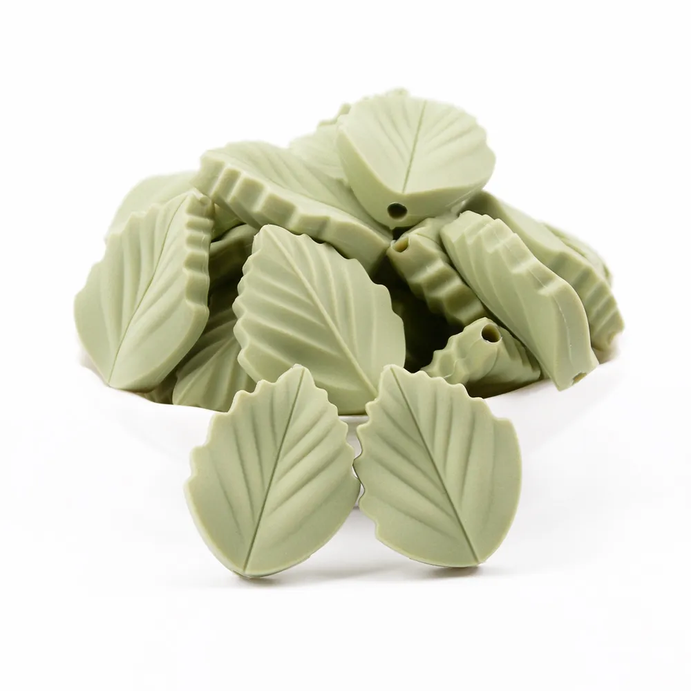 LOFCA 10PCS Leaf Baby Teething Silicone Beads Leaves DIY Food Grade Silicone Toy BPA Free Chew Nurse Gift Teethers Accessories