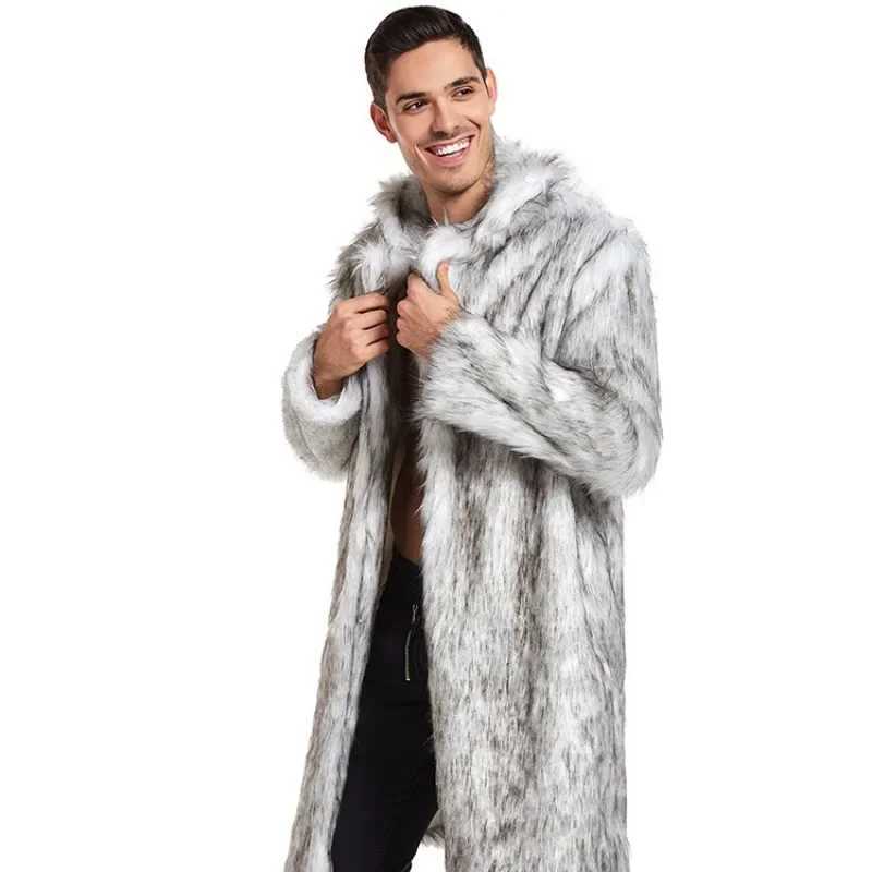 Autumn Winter New Mens Imitation Fur Long Coat Overcoat Popular Imitation Fur Foreign Trade NewXJ241102